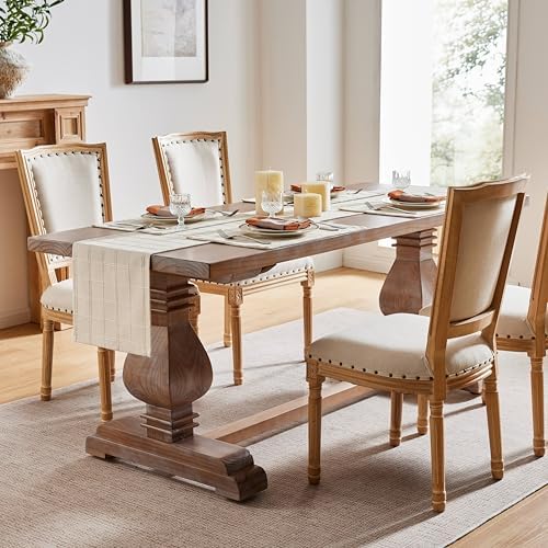 ZeeMart Linen Checked Farmhouse Table Runner, 13x90 Inches Neutral