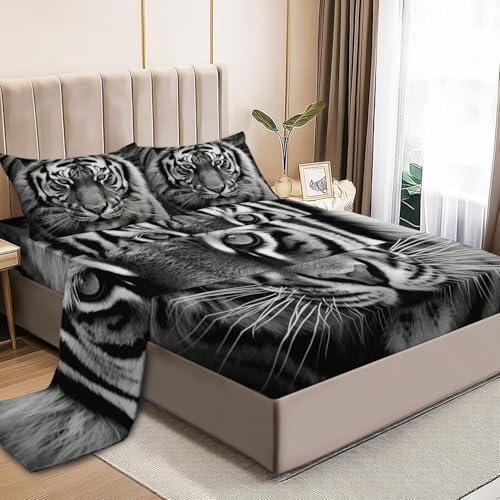 Fitted Sheet 3 Pieces Twin XL Size Animals Photography Tiger Soft