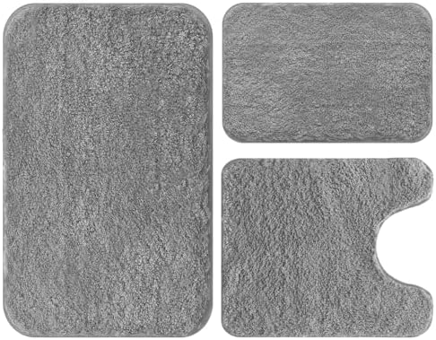 Ultra Soft Microfiber Bathroom Rug Set 3 Pieces - Non Slip Quick Dry
