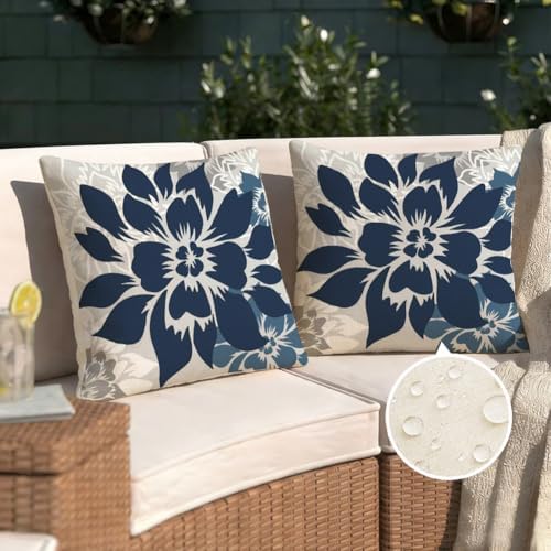 RABUSOFA Dark Blue Gray Floral Pillow Covers 20x20 Inch Set of 2