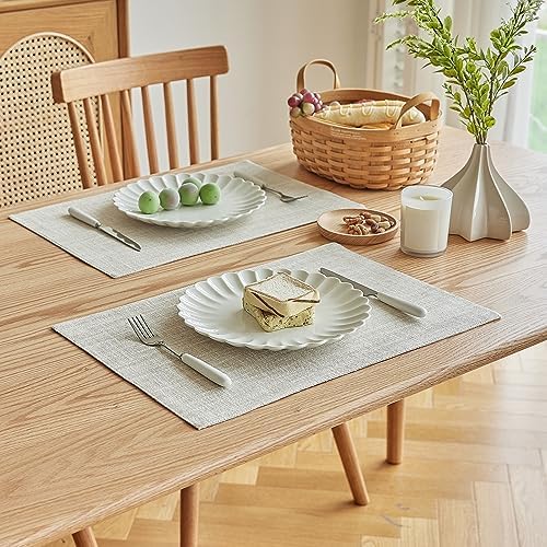 Softalker Faux Linen Cloth Placemats Set of 8-12 x 18 Inch, Cream