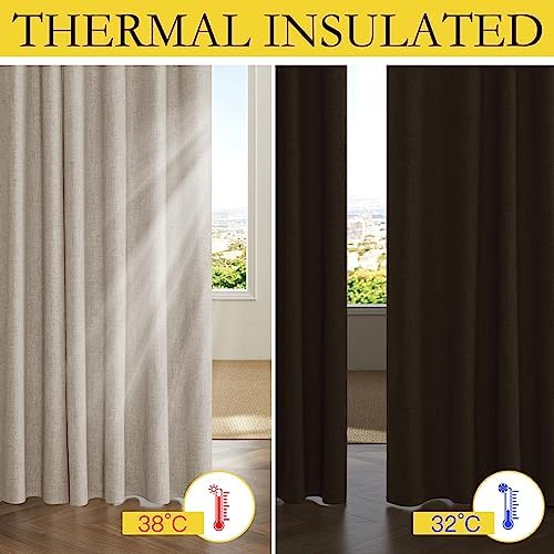 NICETOWN Natural Faux Linen 100% Blackout Curtains, 2 Panels Set, 52 x