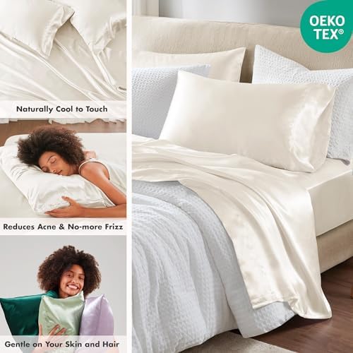 Madison Park Essentials Satin Sheets Split King Size Bed Set, 7 Pcs