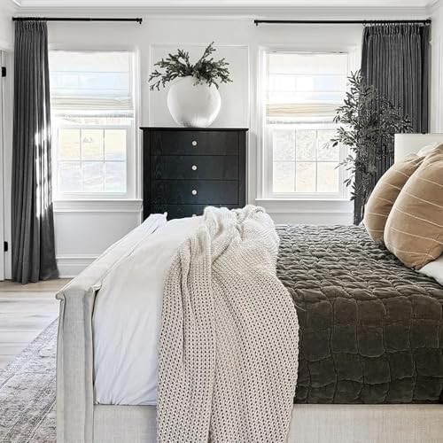 TWOPAGES Liz Linen Pinch Pleat Blackout Curtain 84 Inch Long for