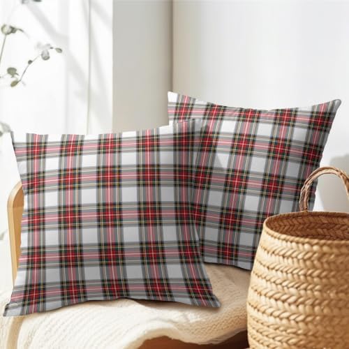 Christmas Scottish Tartan Plaid Outdoor Throw Pillow Cover 22x22 in