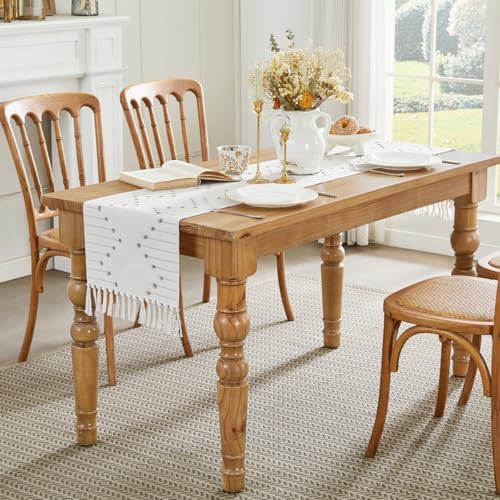 Wracra Boho Table Runner, Grey Woven Table Runners 72 Inches Long