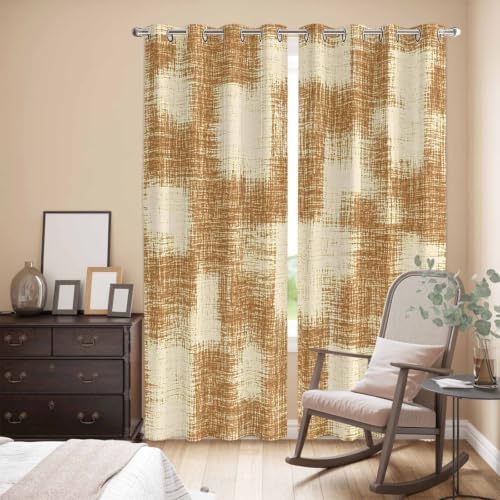 Brown Patchwork Window Curtains Panels with Silver Grommet,Farmhouse