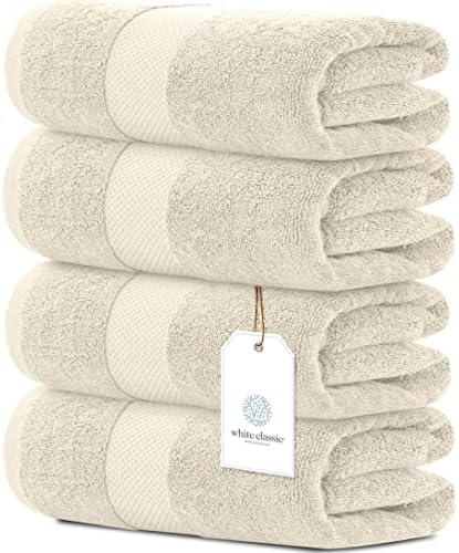 White Classic 8-Piece Luxury Ivory Bath Towel Set | 27 x 54 Inch Bath