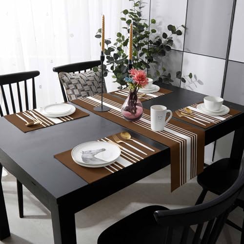 Brown Striped Table Mats Set of 6 With Table Runner 90 Inches