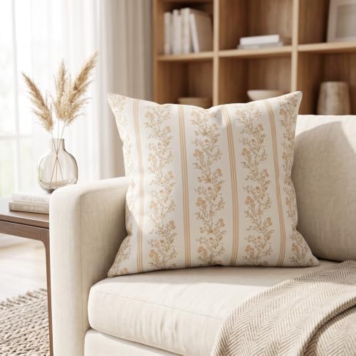 Botanical Floral Throw Pillow Covers 20x20in Set of 2, Light Khaki