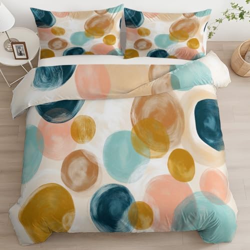 California King Duvet Cover Set Hand Drawn Geometric Circle Pattern