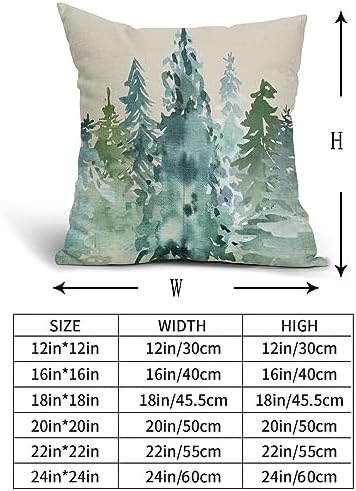 Watercolor Blue Green Tree Pillow Covers 22x22 Set of 2 Rustic Style
