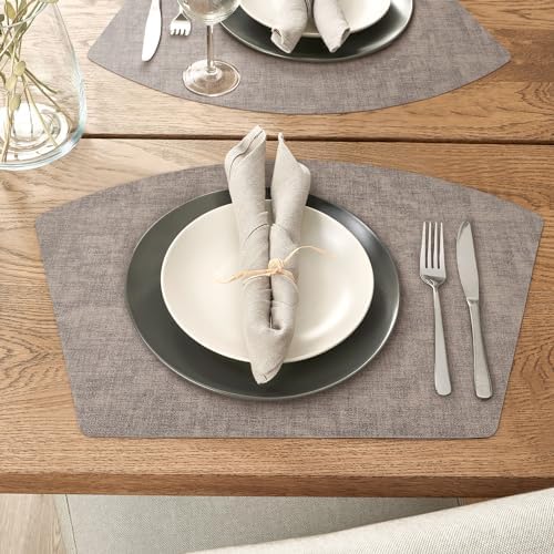 Round Table Placemats Set of 6, Faux Leather Wedge Place Mats, Camel