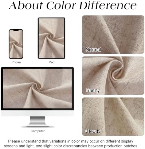 Naturoom Linen Shower Curtain 84 Inch Long for Bathroom Taupe