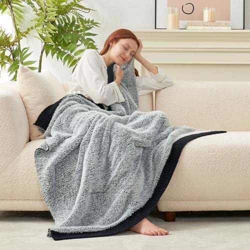 Amélie Home Faux Fur Throw Blanket, Heather Black, 60"x80"