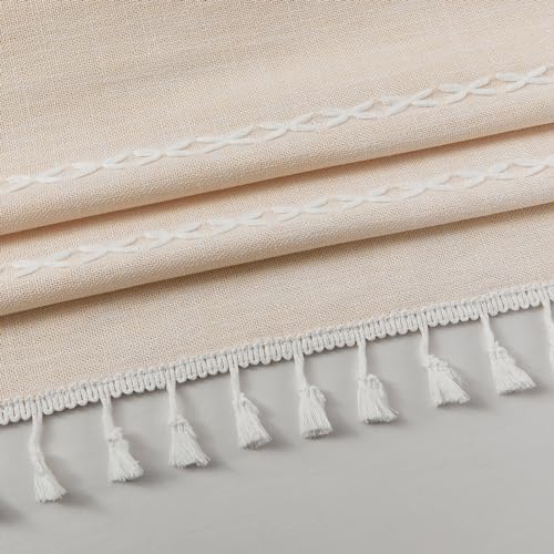 MitoVilla Cream Boho Farmhouse Living Room Curtains 63 Inch Length 2