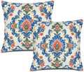Blue Coral Floral Pillow Covers 20x20 Inch Set of 2 Linen for Home