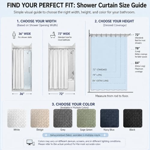 Waffle Shower Curtain, Waterproof TPU Backing, 2-in-1 No Liner Needed