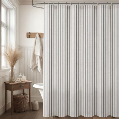Farmhouse Striped Shower Curtain Grey Vintage Linen Curtain 72"W X