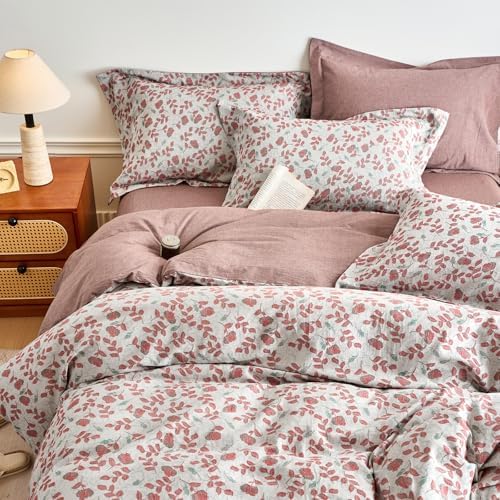 mixinni King Size Jacquard Duvet Cover Set – 100% Washed Cotton Floral