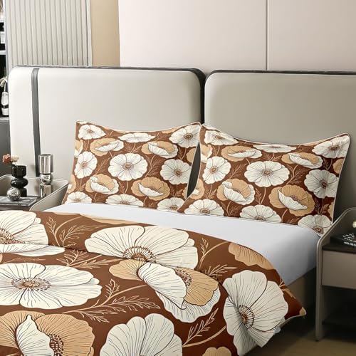 jejeloiu Floral Duvet Cover 100% Cotton Queen Size Boho Flowers