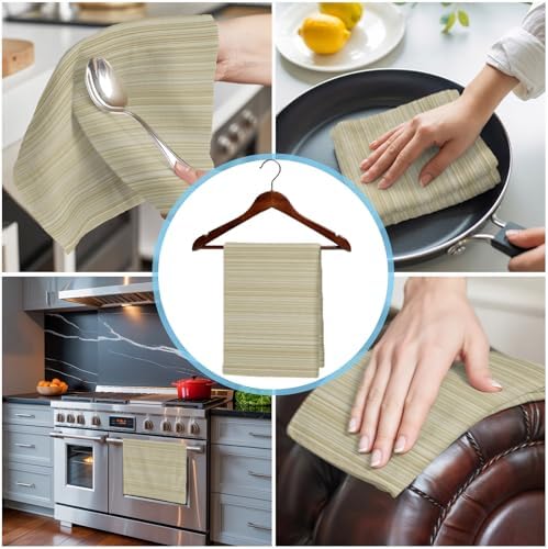 Rustic Beige Striped Kitchen Towels Set of 3, Absorbent Dish Towels