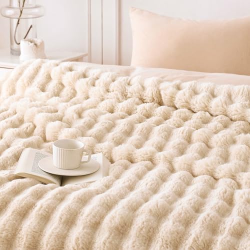 COOVA Soft Bubble Faux Fur Throw Blanket, 50"x60", Light Taupe