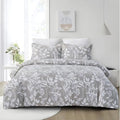 Vaulia Microfiber Duvet Cover Set Queen, Grey Botanical