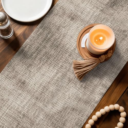 Brown Beige Table Runners 90 Inches Long, Farmhouse Linen Texture