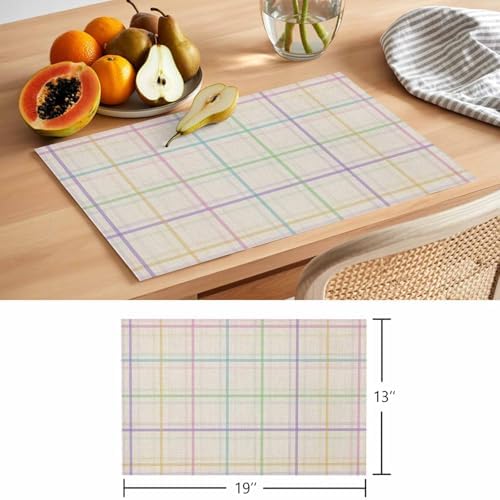 Placemats Set of 8, Colorful Geometric Plaid Woven Placemat, Linen