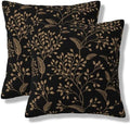 Boho Flowers Throw Pillow Covers Black Gold Floral Leaves Square
