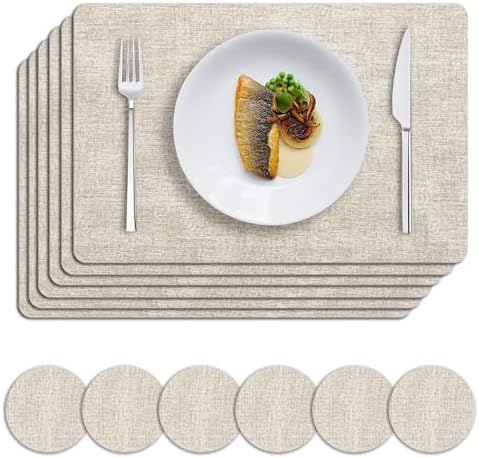 MOSAYT Faux Leather Placemats Set of 6, Heat Resistant Wipeable