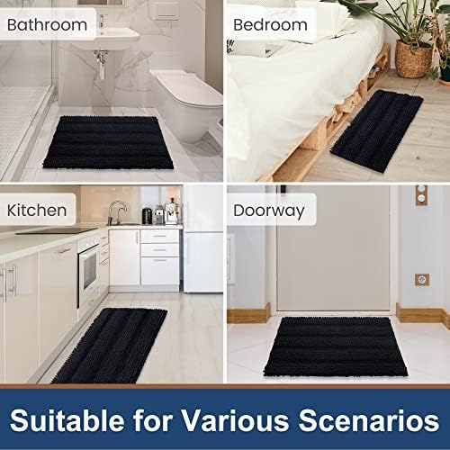 FLOLEOPA Non Slip Thick Shaggy Chenille Black Bathroom Rug Sets