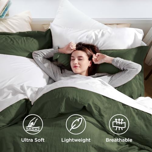 Bedsure Prewashed Cal King Duvet Cover, Cotton-Like Set, Olive Green