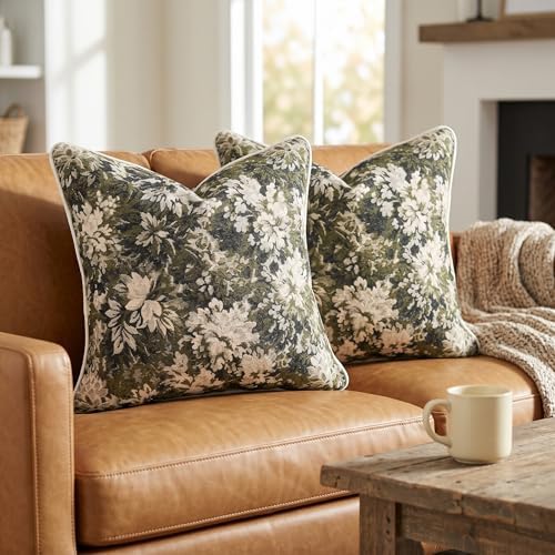 Vintage Floral Throw Pillow Covers 20x20 Inches Set of 2 Boho