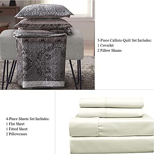 sheetsnthings 7PC Queen Size Bedding Set- Callisto Taupe Lightweight