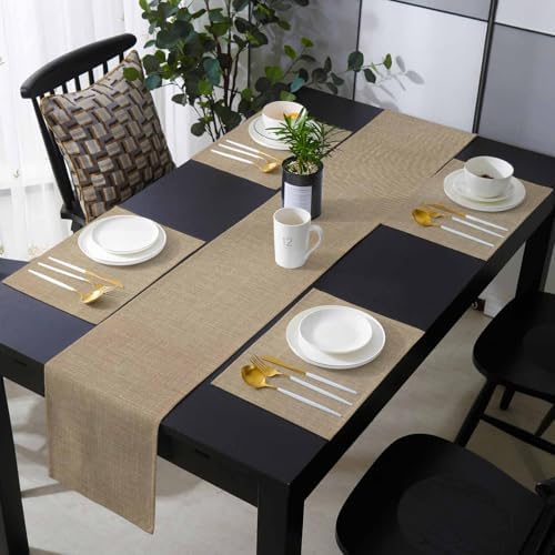 Brown Farmhouse Table Runner and Placemats for Dining Tables,Burlap