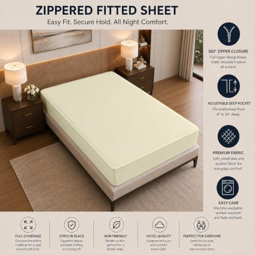 Zipper Fitted Sheet RV Full (54"x75") 1 Enclosed Base Sheet + 3 Zip