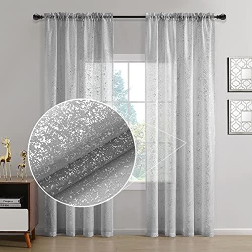 TERLYTEX Silver Grey Sheer Curtains with Foil Dots, W52 x L63 Inch