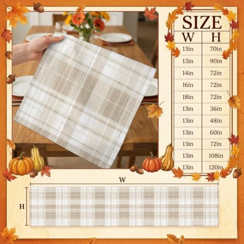 Khaki Plaid Table Runner Brown Tan White Rustic Chic Country Farmhouse