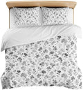 3 Pieces Bedding Set Queen Size, Grey Floral Soft Duvet Covers Set
