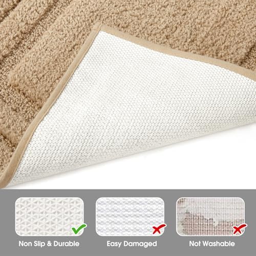 HOMEIDEAS Khaki Bathroom Rugs Set of 3, Non Slip Bath Mats