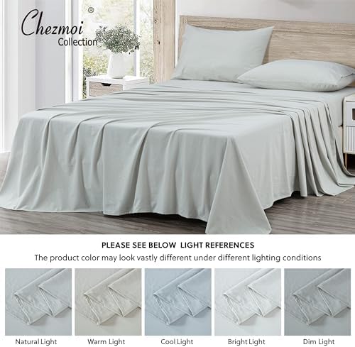 Chezmoi Collection Solid Light Gray 100% Washed Cotton Bed Sheet Set