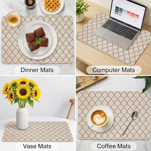 Faux Leather Placemats Set of 6 Moroccan Pattern Waterproof Heat