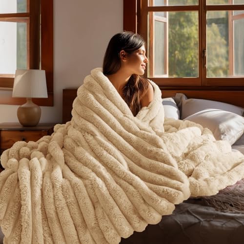 BEDELITE Faux Fur Throw Blanket for Couch, 770GSM, 60" x 80", Brown