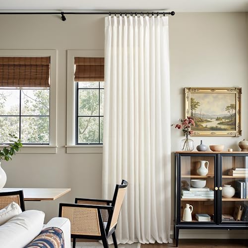 Ivory Cream Extra Wide Pinch Pleated Linen Curtains 96 Inches Long