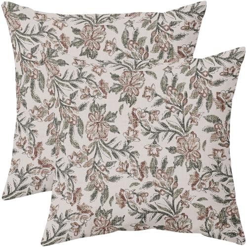 Robvobe Floral Block Print Pillow Covers 18x18 Set of 2 Vintage Flower