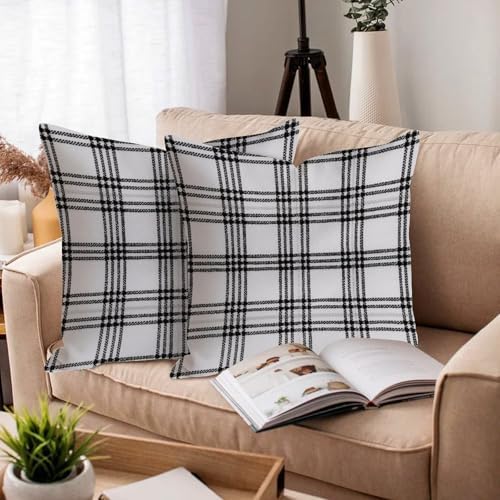White and Black Plaid Pillow Covers Set of 2, Funny Gifts White Cotton