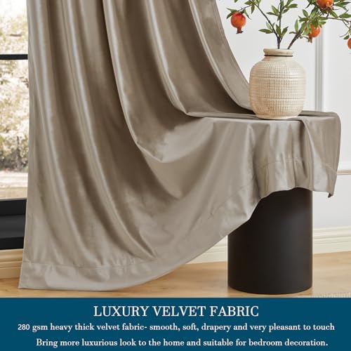 PRIMROSE Taupe Curtains 120 inch for Living Room,2 Panels Velvet