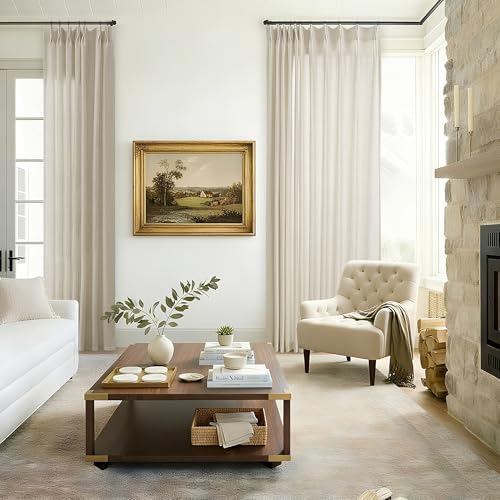 Greyish Beige Pinch Pleated Linen Curtains 84 Inches Long Semi Sheer